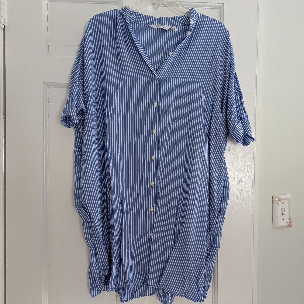 Blue Striped Button-Up Shirt Dress